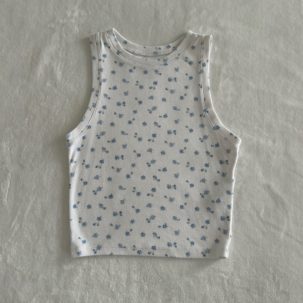 Hollister White Top with Blue Floral Design